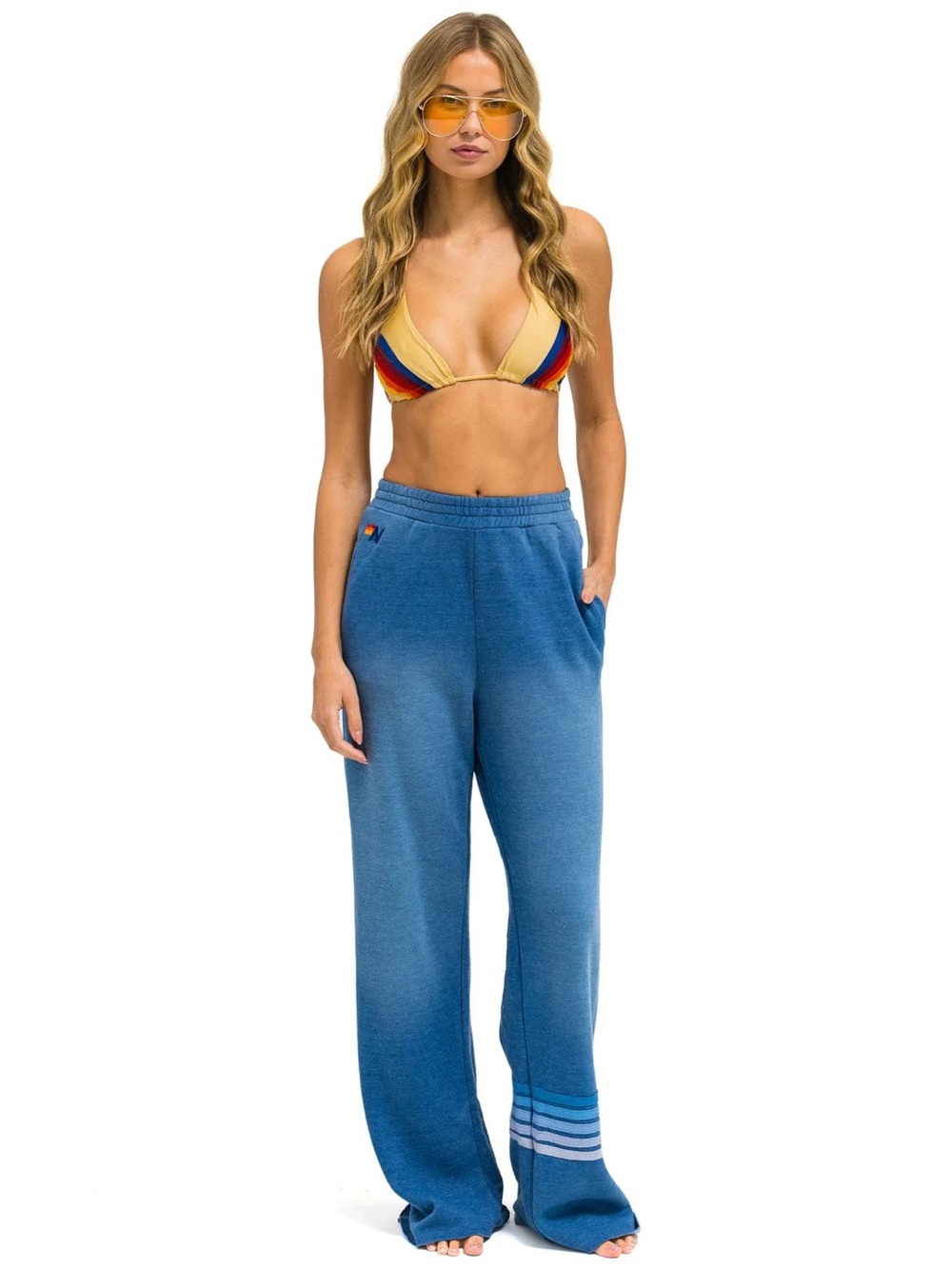 AVIATOR NATION | Rugby Stitch Wide Leg Pocket Sweatpants in Faded Water